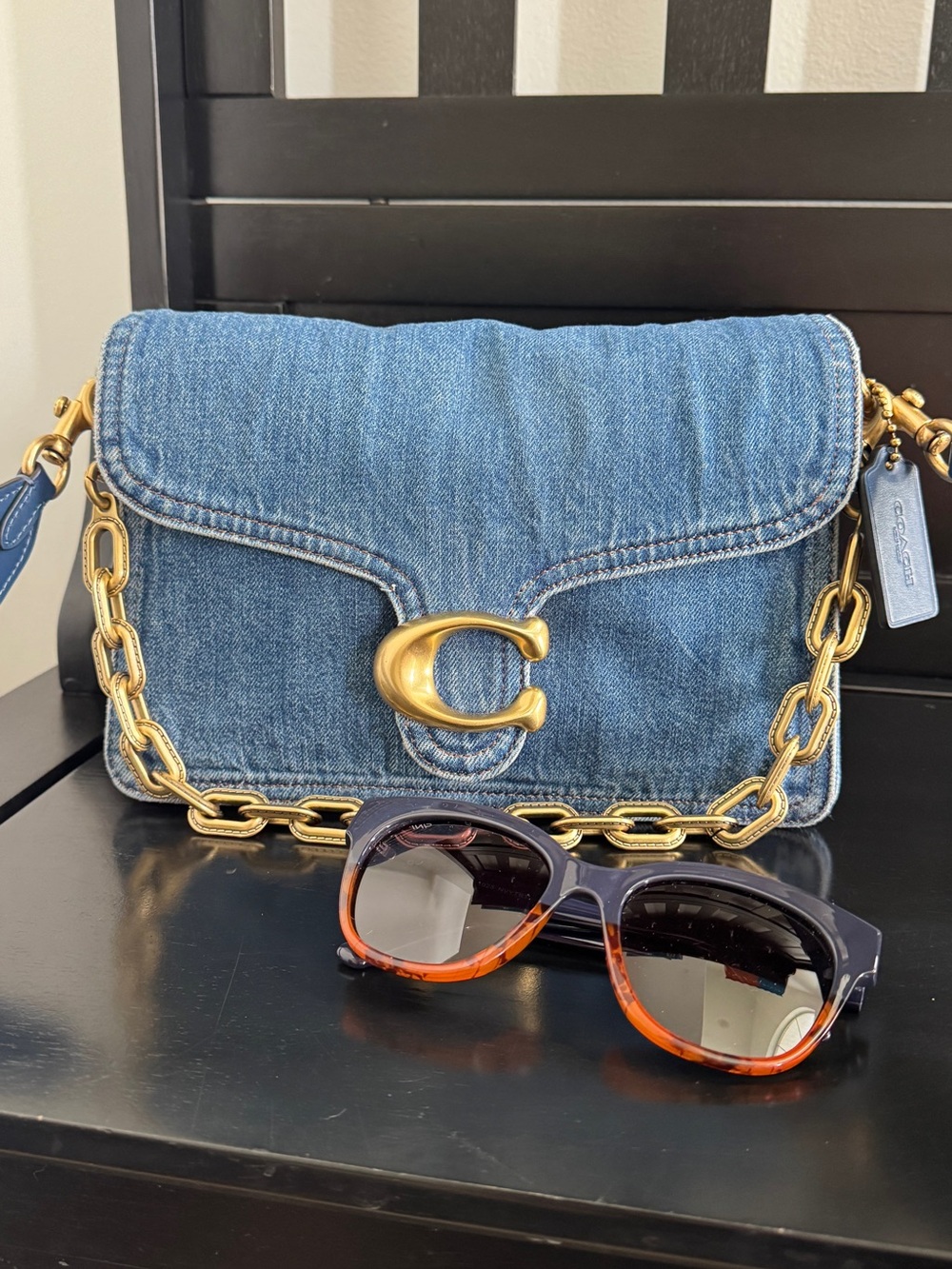 Coach Pillow Tabby 26 Denim Chain Shoulder Bag Large Blue Jean Crossbody - Picture 2 of 16